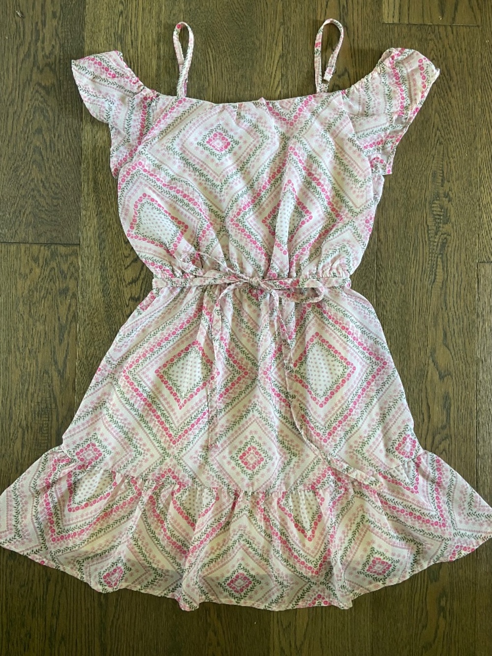 Pink and White Floral Cold Shoulder Sundress M (7-8 years)